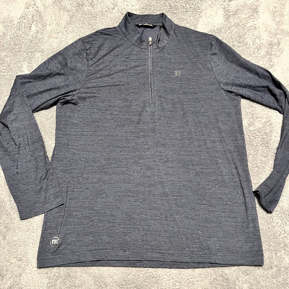 Travis Mathew Shirt Mens Large Blue Quarter Zip Golf Long Sleeve Performance